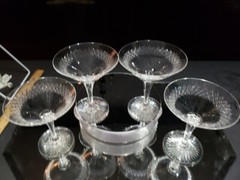 (4) Champagne Glasses American Brilliant Period Cut Glass Strawberry diamond