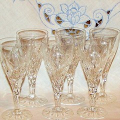 6 STUART CUT CRYSTAL ELLESMERE SHERRY GLASSES 5 1/4″ Goblets Ferns Vintage