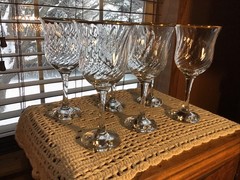 6 Royale Swirl Hand Decorated 24 KT Gold Trim 10 Oz Water Wine Beverage Glasses