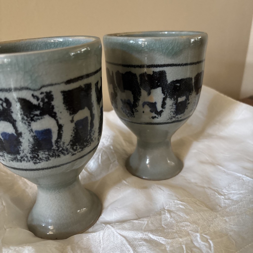 Vintage Artisan Pottery Goblets Set of 2