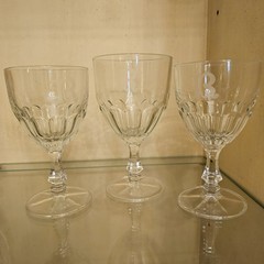 3 RANDOM size ANTIQUE TO VINTAGE GOBLETS monogramed «R» MID CENTURY