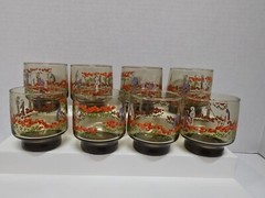 VTG Libbey Glasses D. Chevroit Lot 8 Painted Serveware Smokey Weighted 70s 3.5″