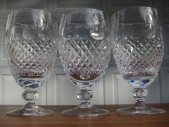 Set of 3 High Quality Cut Crystal Wine Glasses 5 3/4″H