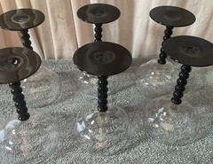 Vintage Six Candlewick Glasses With Ebony Stems 6” Excellent Condition