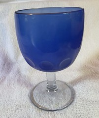 MCM Bartlett Collins Thumbprint Stem Goblet Glass, rare Blue color, Gold Rim