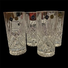 Vintage Bohemian Crystal Highball Glasses – 15cm Tall – Set Of 4 – Made In Czech