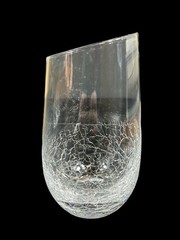 Pier 1 Angled Slant Rim Crackle Blown Glass Set 3 Tumbler Stemless Wine HighBall