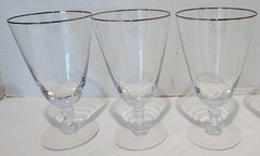 3 VTG Fostoria Crystal ENGAGEMENT PLATINUM Ice Tea Glasses – 6 3/8″ -EUC