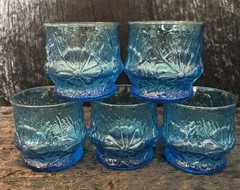Vintage Anchor Hocking Rainflower Laser Blue Tumbler Glasses, Set of 15 Cups