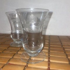 SET OF 2 Hurricane Glasses Etched Flower-leaf 4.25” Tall Estate Find