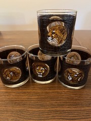 Vintage Libbey African Safari Animal Glasses Set 4 Low Ball/Rocks Signed M Dia