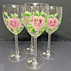 Cristal D’Arques Angelique 7.87” Wine Glasses Twisted Stem Hand Painted Rose 4