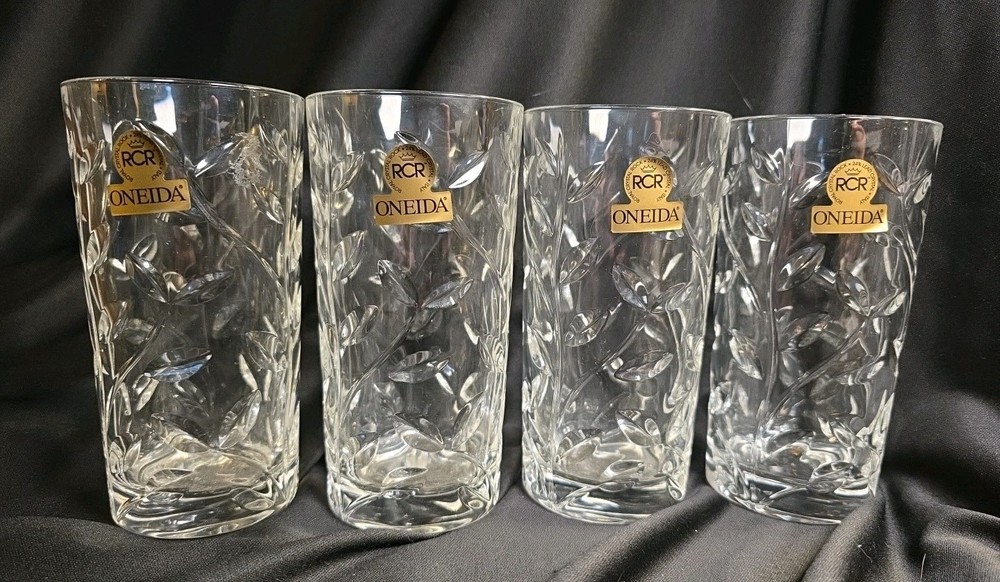 Oneida Royal Crystal Rock (RCR) lead-free 12 Oz Tumblers Set Of Four, Italy