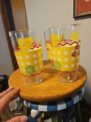 Set Of 4 28 Ounce Libbey Lemonade Glasses Made For Ftd 1993 Fruit And Gingham