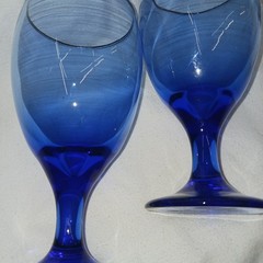 Vintage Libbey Cobalt Blue Wine Glasses Water Goblets. Set Of 2. Brand New