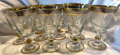 SET 12 J PREZIOSI GREEK KEY WATER GOBLETS 6 INCH WITH ORIG STICKERS -FREE SHIP