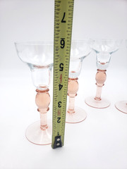 Elegant Vtg. Set of 4 MCM Hand Blown Glass Cordials Clear with Pink Stem & Base