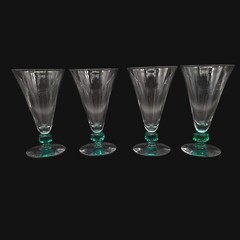 Vintage Bryce Teal Hellenic Cube Uranium Glass Stemware MCM Rare Color Set Of 4