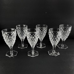 Vintage Fostoria American Clear Water Goblets Set 6 Glass Cubist Hexagon Foot 7″