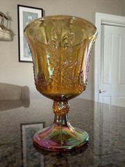 Vintage carnival Glass Iridescent Amber «Harvest Grape» Goblet
