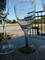Silver Wine Glass Clear Mirror Smoke Gray Table Glass Stemware Stem Vtg Lot of 6