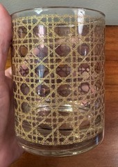 VTG Culver 22K Highball Canella Gold Lattice Basket Weave Glass MCM 4.25” High