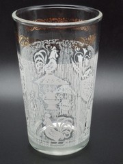 2 Mid Century Continental Can Co. Gold Trim White Rooster Eagle Juice Glasses