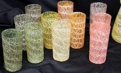 VTG 50s/60s Colorcraft Spaghetti String Carafe Pitcher Glasses Shat-r-Proof Tumb