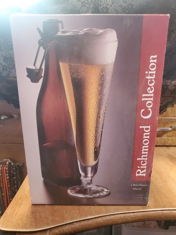 Pilsner Cristallerie Zwiesel Germany, Richmond Collection 4 ETCHED BEER GLASSES