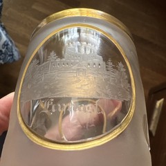 Fine Antique Cut Glass Footed Tumbler Kynast C. 1850 Frosted German Spa Nice