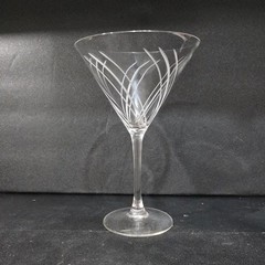 Etched Swirl Martini Glass, Clear Pressed Cocktail Stemware, Mid Century Barware
