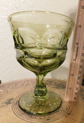 FOSTORIA OLIVE GREEN GLASS ARGUS CHAMPAGNE TALL SHEBERT GOBLET PEDESTAL