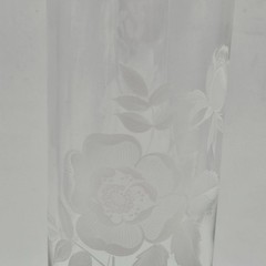 Etched Rose Floral Design with Gold Rim Set of 4 Tall Drink Glass