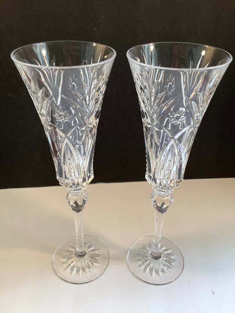 Set of 2 Cristal D’Arques-Durand Champagne Flutes Vincennes Wedding Heirloom 10″