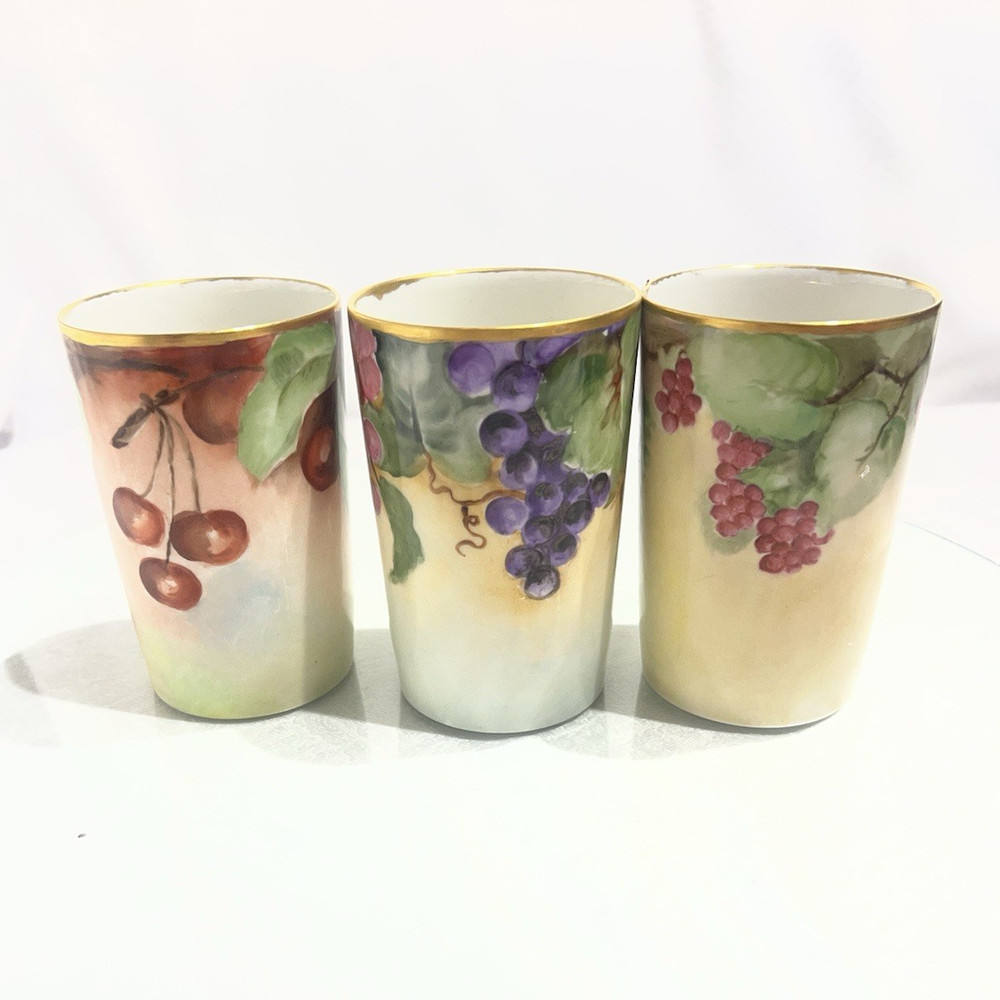 J.P. L France Porcelain Tumbler Set of 3 Multicolor Fruit Pattern Cups