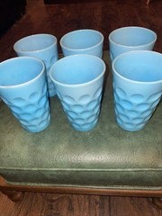 Fenton Light Blue Opalescent Coin/Dot Tumbler Thumbprint 1939 – 6 Tumblers