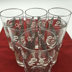 (Set of 6) 25th Anniversary Raised Silver Flower White Ribbon Drinking Glasses