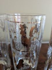 Vintage Mid Century Set Of 6 Gold Embossed Tumblers/Glasses w/Roosters 10 oz.