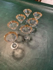 Cellini Crystal 24K Gold Trim Etched Glasses, set of 7.
