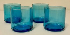 Set Of 4 Libbey Turquoise Tapered Low Ball Drinking Glasses Vintage MCM Barware