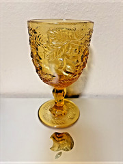 Vtg Fenton LG Wright Wild Rose MADONNA INN 6.5″ Goblet Glass Amber MINT COND