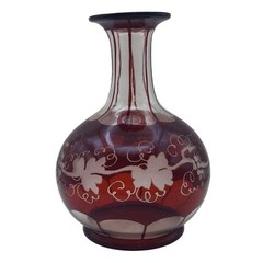 Ruby Red Stained Glass Grapevine Bedside Water Carafe & Tumbler Bohemian Vintage