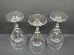 3 Vintage Wine Glasses Clear glass with Etched Design 6-3/4″ Tall