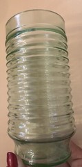 2 Vtg Anchor Hocking Green Glass Tumblers Raised Rings Ribbed 16 Oz No Chips MCM