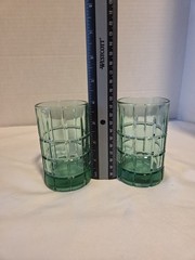 Vintage Anchor Hocking Green Tartan Glasses 4″ Lot of 2