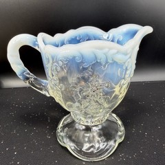 EAPG Northwood Intaglio Blue Opalescent Glass Creamer Antique Victorian Floral