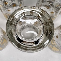 MCM Gold Grecian Goddess Design Glass Ice Bucket & 7 Highball Glasses Aldon