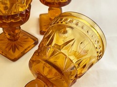 Vintage Indiana Glass Colony Park Lane Amber Wine Glasses 4.5″ Set of 8 – 4oz