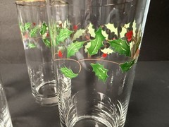 Lenox HOLIDAY Holly & Berry Lot Of 4 Tall Tumblers 16 OZ Excellent