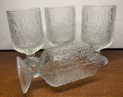 Vintage Indiana Glass Clear Glacier Ice Textured Footed Goblets 5″ Set of 4